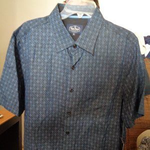 New+Tag NAT NAST Retro Black & Blue Optical Design Button Front 70% Silk Blend M